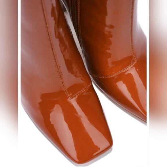 Women Mid Calf Square Toe Heel Boot Tan Color - Picture 4 of 4